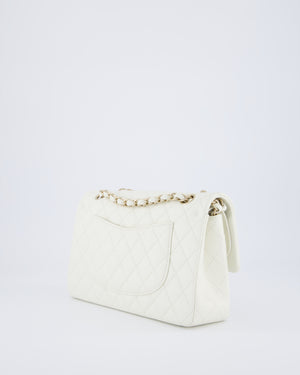 Chanel White Medium Classic Double Flap Bag in Caviar Leather with Champagne Gold Hardware