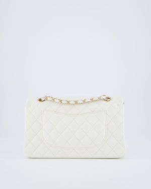 Chanel White Medium Classic Double Flap Bag in Caviar Leather with Champagne Gold Hardware
