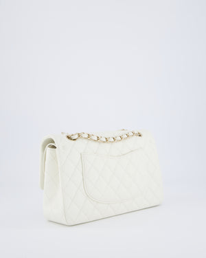 Chanel White Medium Classic Double Flap Bag in Caviar Leather with Champagne Gold Hardware