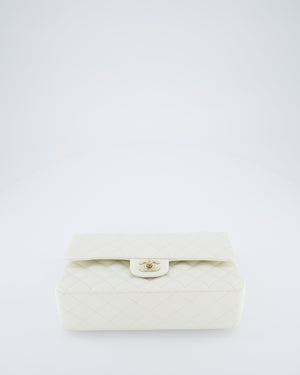 Chanel White Medium Classic Double Flap Bag in Caviar Leather with Champagne Gold Hardware