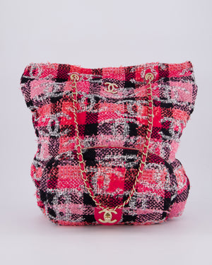 Chanel Pink & Black Coco Beach Convertible CC Flap Tote Bag with Champagne Gold Hardware