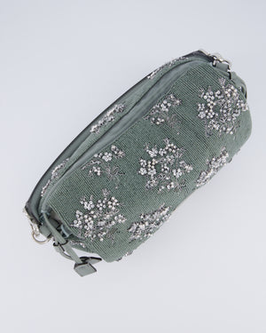 Fendi Grey Mama Beaded Baguette Floral Embellished Shoulder Bag with Silver Hardware