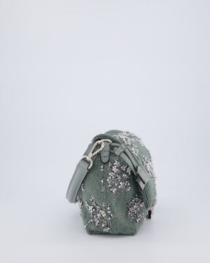 Fendi Grey Mama Beaded Baguette Floral Embellished Shoulder Bag with Silver Hardware