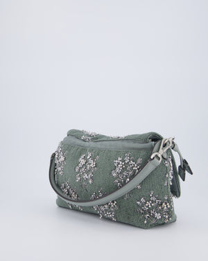 Fendi Grey Mama Beaded Baguette Floral Embellished Shoulder Bag with Silver Hardware