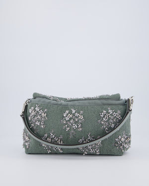 Fendi Grey Mama Beaded Baguette Floral Embellished Shoulder Bag with Silver Hardware