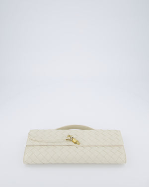 Bottega Veneta Sea Salt Andiamo Intrecciato Leather Clutch Bag with Gold Hardware RRP £2,850