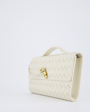 Bottega Veneta Sea Salt Andiamo Intrecciato Leather Clutch Bag with Gold Hardware RRP £2,850