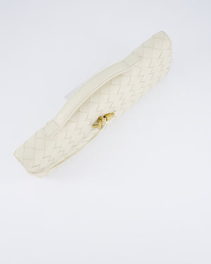 Bottega Veneta Sea Salt Andiamo Intrecciato Leather Clutch Bag with Gold Hardware RRP £2,850