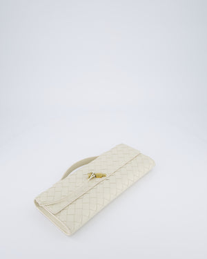 Bottega Veneta Sea Salt Andiamo Intrecciato Leather Clutch Bag with Gold Hardware RRP £2,850