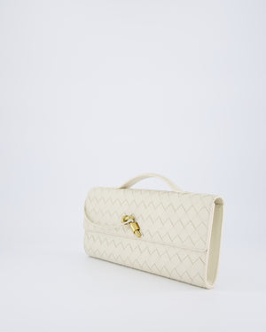 Bottega Veneta Sea Salt Andiamo Intrecciato Leather Clutch Bag with Gold Hardware RRP £2,850