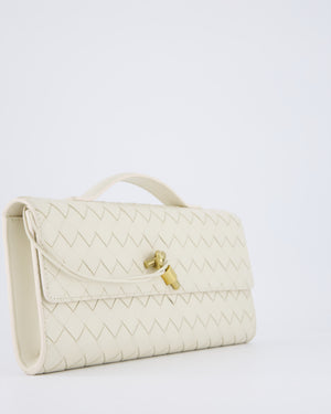 Bottega Veneta Sea Salt Andiamo Intrecciato Leather Clutch Bag with Gold Hardware RRP £2,850