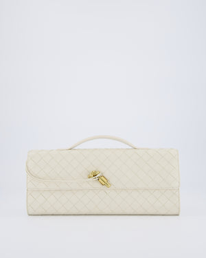 Bottega Veneta Sea Salt Andiamo Intrecciato Leather Clutch Bag with Gold Hardware RRP £2,850