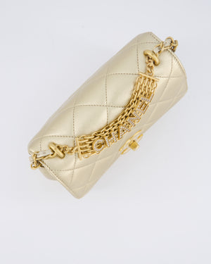 Chanel Metallic Gold Quilted Mini Flap Bag with Brushed Gold Hardware