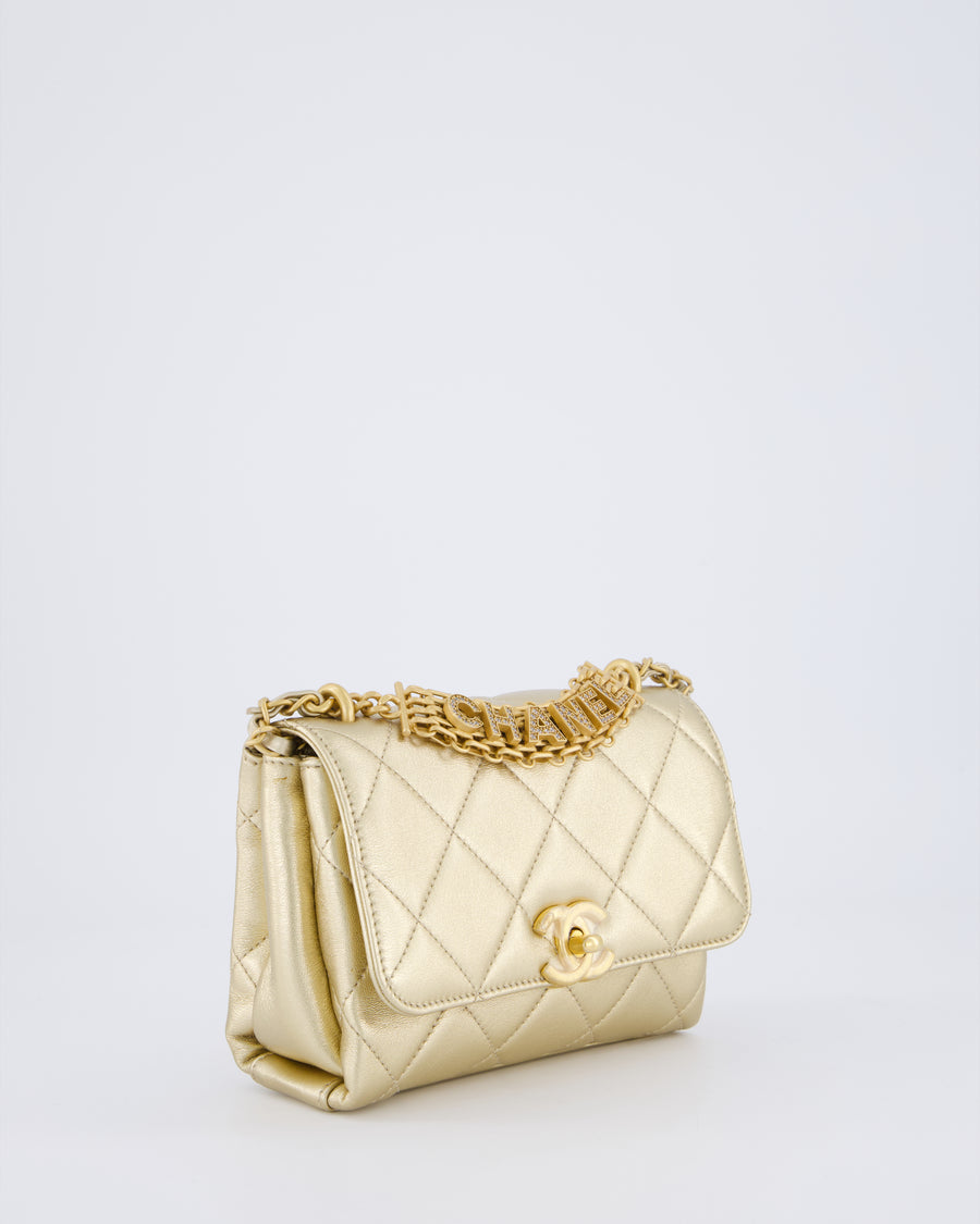Chanel Metallic Gold Quilted Mini Flap Bag with Brushed Gold Hardware