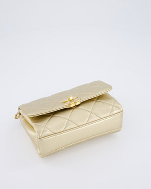 Chanel Metallic Gold Quilted Mini Flap Bag with Brushed Gold Hardware