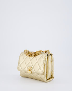 Chanel Metallic Gold Quilted Mini Flap Bag with Brushed Gold Hardware