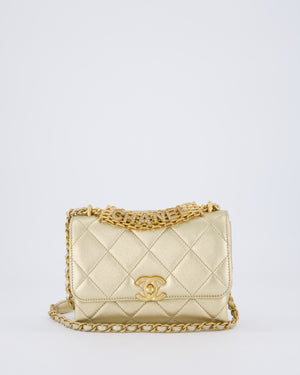 Chanel Metallic Gold Quilted Mini Flap Bag with Brushed Gold Hardware