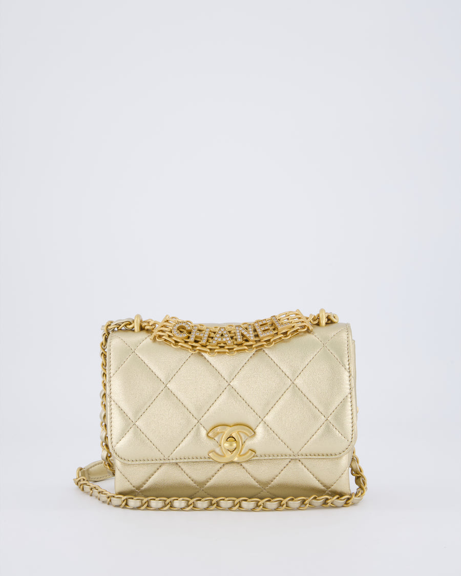 Chanel Metallic Gold Quilted Mini Flap Bag with Brushed Gold Hardware