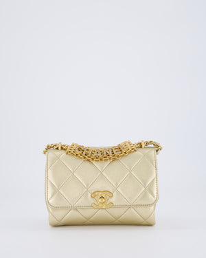 Chanel Metallic Gold Quilted Mini Flap Bag with Brushed Gold Hardware