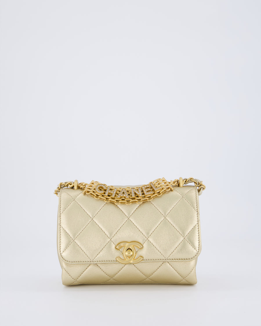 Chanel Metallic Gold Quilted Mini Flap Bag with Brushed Gold Hardware