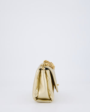 Chanel Metallic Gold Quilted Mini Flap Bag with Brushed Gold Hardware
