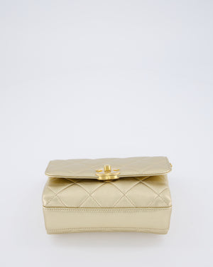 Chanel Metallic Gold Quilted Mini Flap Bag with Brushed Gold Hardware