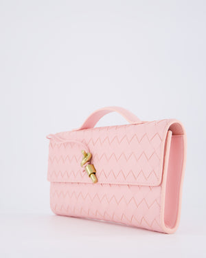Bottega Veneta Pastel Pink Andiamo Intrecciato Leather Clutch Bag