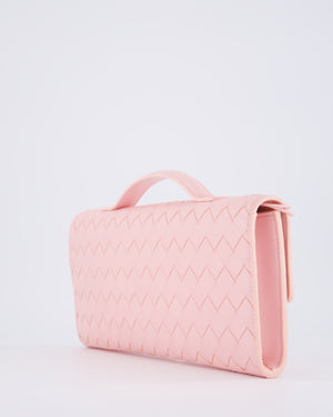 Bottega Veneta Pastel Pink Andiamo Intrecciato Leather Clutch Bag