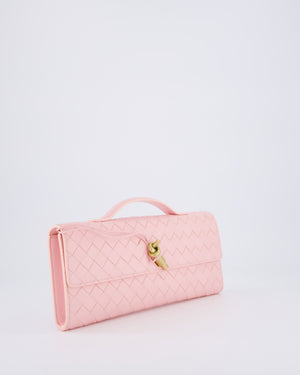 Bottega Veneta Pastel Pink Andiamo Intrecciato Leather Clutch Bag