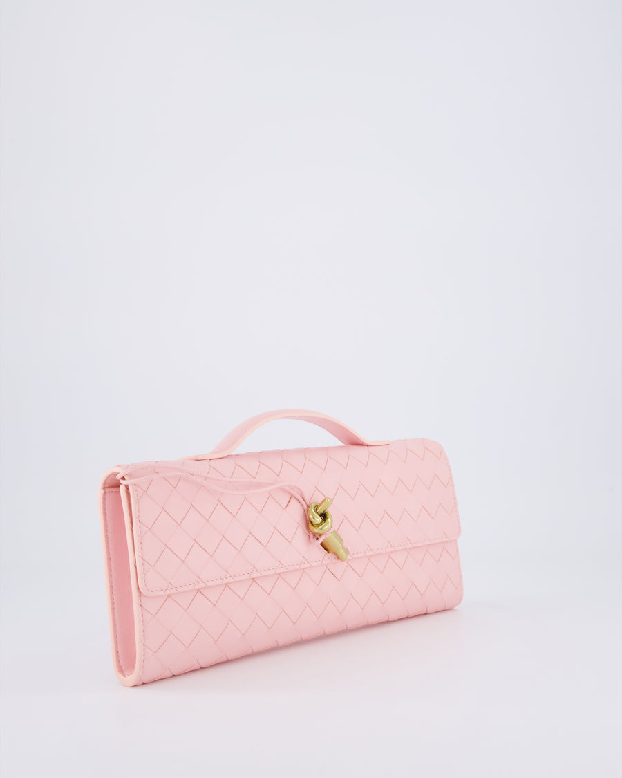 Bottega Veneta Pastel Pink Andiamo Intrecciato Leather Clutch Bag