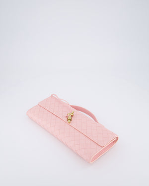 Bottega Veneta Pastel Pink Andiamo Intrecciato Leather Clutch Bag