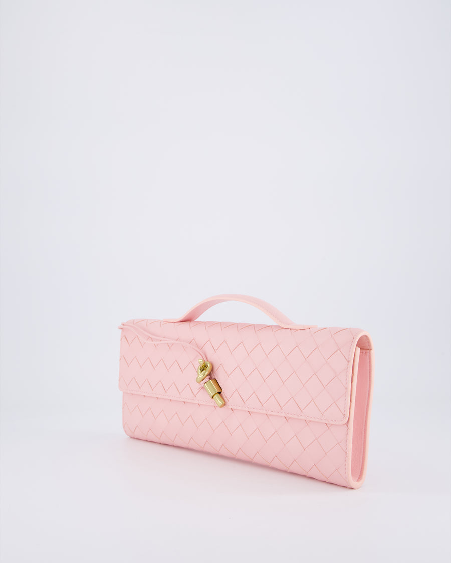 Bottega Veneta Pastel Pink Andiamo Intrecciato Leather Clutch Bag