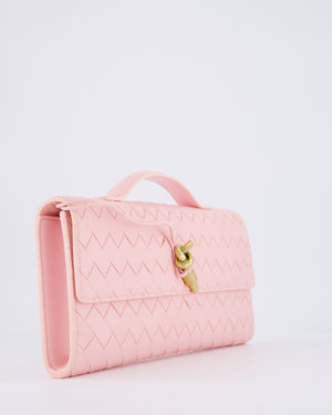 Bottega Veneta Pastel Pink Andiamo Intrecciato Leather Clutch Bag
