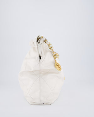 Chanel 22 Medium Hobo Bag in White Lambskin Leather with Brushed Gold Hardware