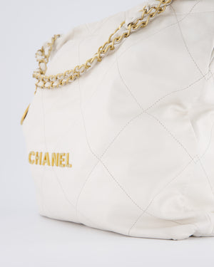Chanel 22 Medium Hobo Bag in White Lambskin Leather with Brushed Gold Hardware