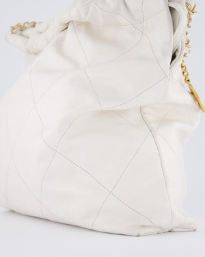 Chanel 22 Medium Hobo Bag in White Lambskin Leather with Brushed Gold Hardware