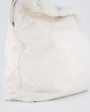 Chanel 22 Medium Hobo Bag in White Lambskin Leather with Brushed Gold Hardware