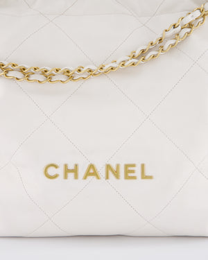 Chanel 22 Medium Hobo Bag in White Lambskin Leather with Brushed Gold Hardware