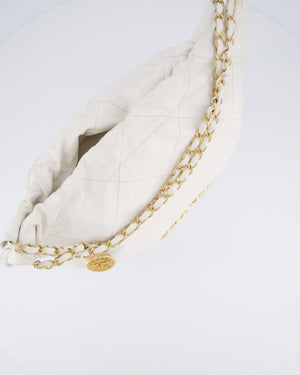 Chanel 22 Medium Hobo Bag in White Lambskin Leather with Brushed Gold Hardware
