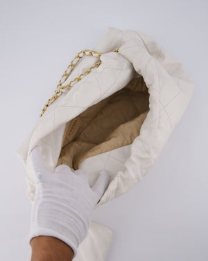 Chanel 22 Medium Hobo Bag in White Lambskin Leather with Brushed Gold Hardware