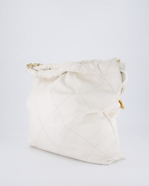 Chanel 22 Medium Hobo Bag in White Lambskin Leather with Brushed Gold Hardware