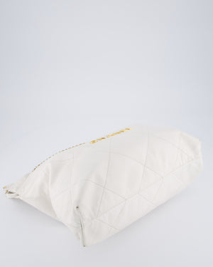 Chanel 22 Medium Hobo Bag in White Lambskin Leather with Brushed Gold Hardware