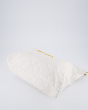 Chanel 22 Medium Hobo Bag in White Lambskin Leather with Brushed Gold Hardware