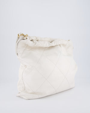 Chanel 22 Medium Hobo Bag in White Lambskin Leather with Brushed Gold Hardware