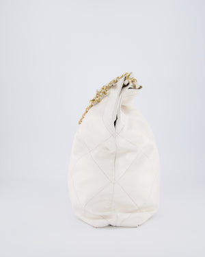 Chanel 22 Medium Hobo Bag in White Lambskin Leather with Brushed Gold Hardware