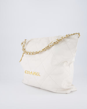 Chanel 22 Medium Hobo Bag in White Lambskin Leather with Brushed Gold Hardware