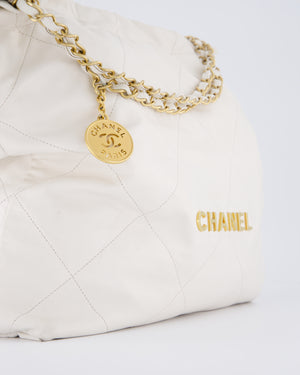Chanel 22 Medium Hobo Bag in White Lambskin Leather with Brushed Gold Hardware