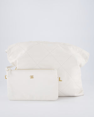 Chanel 22 Medium Hobo Bag in White Lambskin Leather with Brushed Gold Hardware