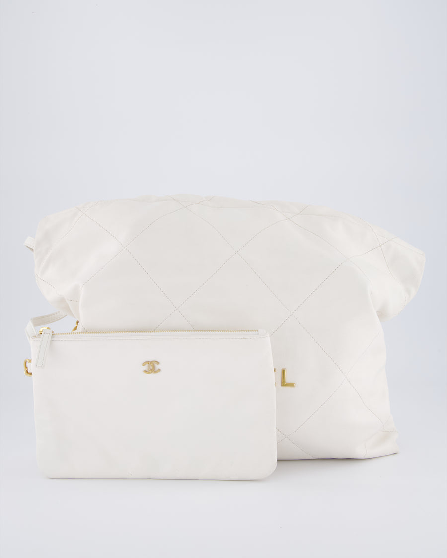 Chanel 22 Medium Hobo Bag in White Lambskin Leather with Brushed Gold Hardware