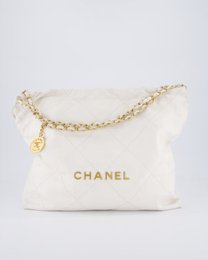 Chanel 22 Medium Hobo Bag in White Lambskin Leather with Brushed Gold Hardware